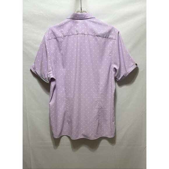 Ted Baker Mens M Short Sleeve Lavender White Floral Button Up Top - Picture 10 of 11